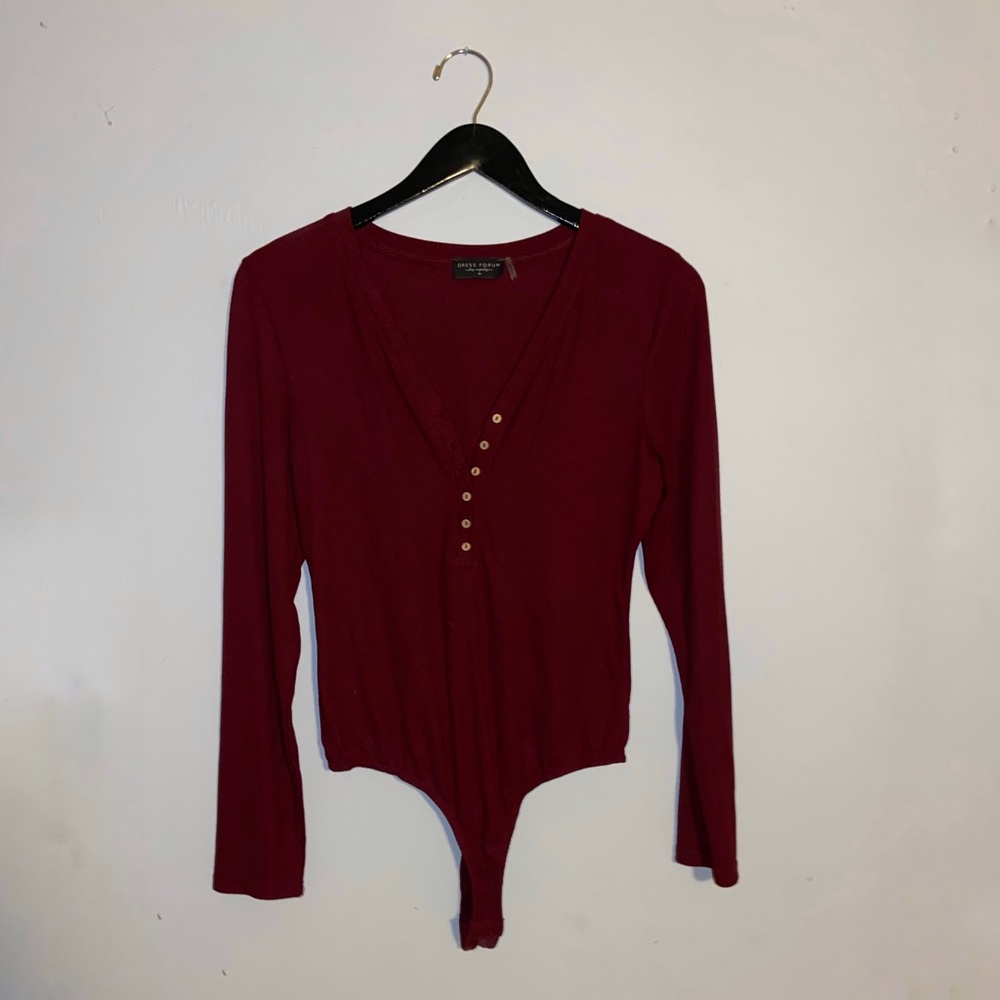 Burgundy Henley long sleeve bodysuit